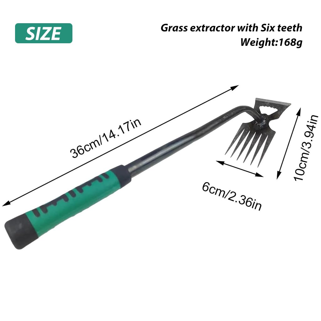 HASTHIP® Weeder Hand Tool, 40cm Garden Weeding Tool Steel 6-Claws Weeder Hand Tool with Rubberized Handle, Portable Weed Puller, Manual Weed Puller for Lawn, Garden, Plant Pot