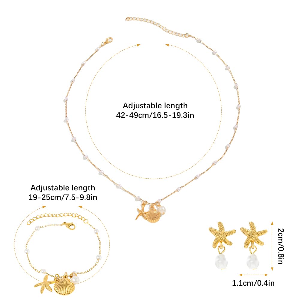 SANNIDHI Necklace Set for Women featuring Starfish Shell and Pearl Charms | Adjustable Jewelry Gift Set