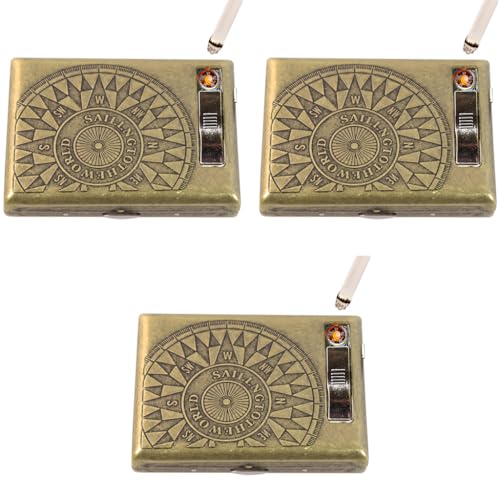 GUSTAVE® Retro Metal Cigarette Case for Men USB Rechargeable Flameless Coil Lighter Can fit upto 60PCS Regular Cigarettes 85mm Gift Compass