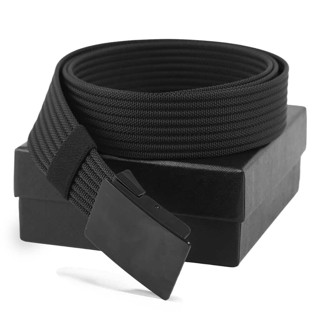GUSTAVE Auto Lock Belt for Men with Quick Release Metal Buckle and 120 cm Adjustable Fit | Nylon Ratchet Style for Casual and Formal Wear