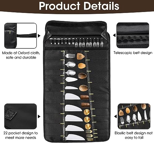 ZIBUYU® Fabric Kitchen Cutlery Organizer Bag with 22 Slots Professional Chef Knife Roll Anti Scratch Oxford Cloth Portable Traveling Accessories Black 3PCS