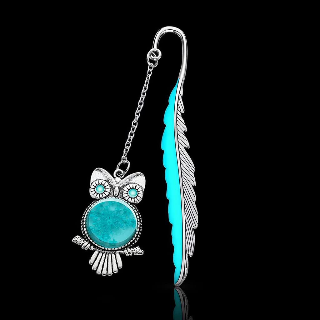 HASTHIP® Metal Feather Bookmark Glow in The Dark, Vintage 3D Silver Owl Bookmark for Reading Enthusiasts and Gifting, Bookmark Gift for Teachers Women Student, Mothers Day, Christmas Gifts