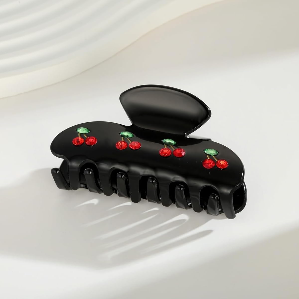PALAY Hair Claw Clips for Women featuring Cherry Rhinestone Charms and Black Acrylic Style