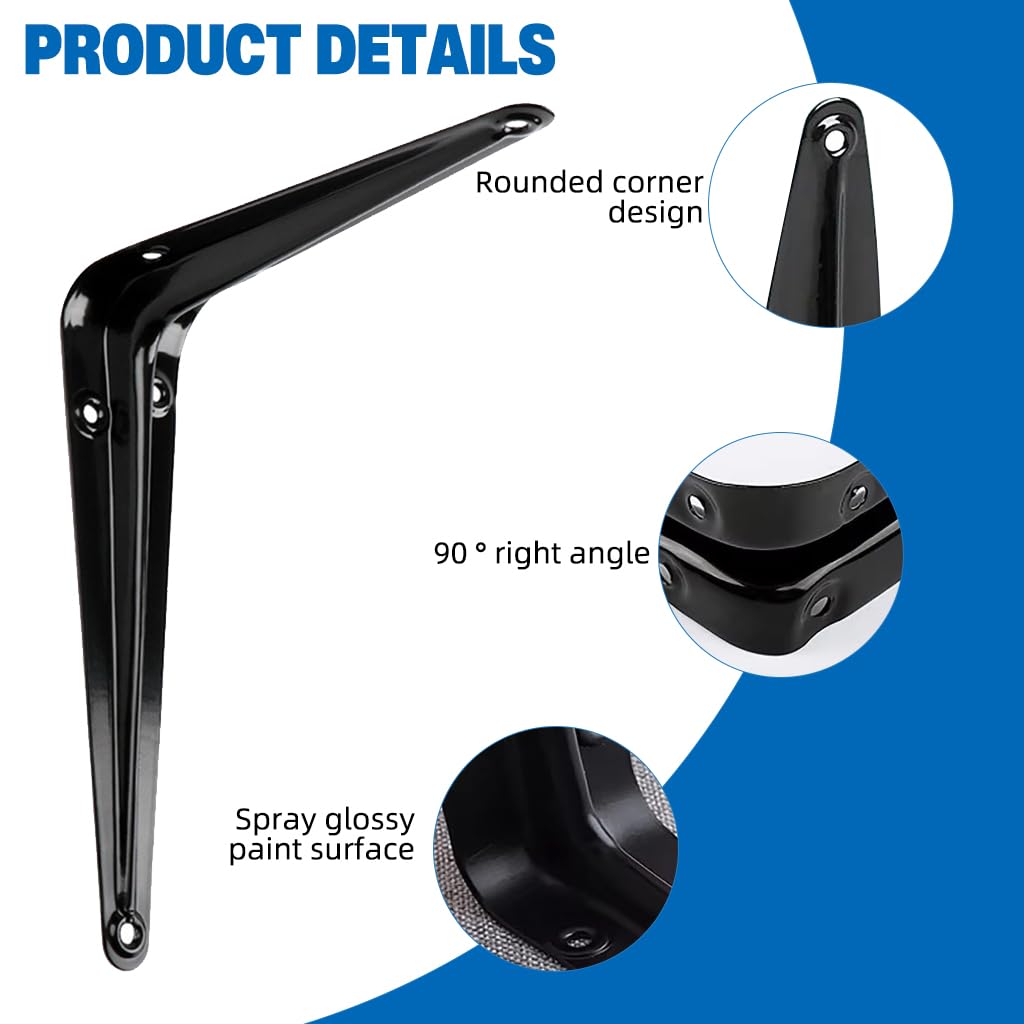 HASTHIP Wall Shelf Brackets for Shelving and Storage with Pre-Drilled Holes 10x12 in Steel Pack of 4