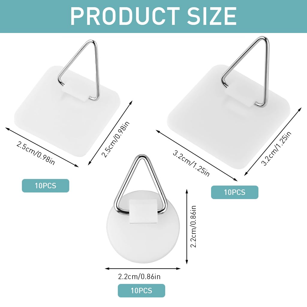 HASTHIP Metal Wall Hooks for Home Decor and Kitchen with 30 Pcs Strong Adhesive Acrylic Loops