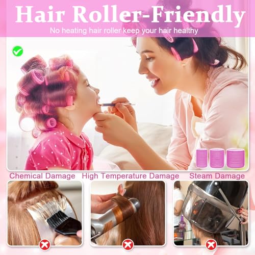 MAYCREATE® Heatless Hair Curler Hair Roller for Women Girls, 12pcs Hair Curler Rollers Kit & 12 Bang Clips - 3 Sizes, Jumbo, Large & Medium 24 PCS