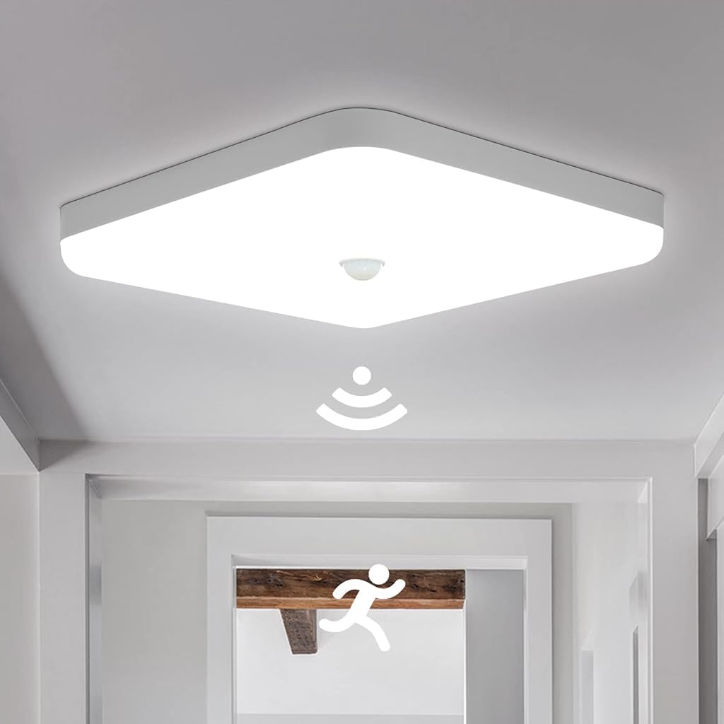 ELEPHANTBOAT® 30W LED Ceiling Light with Motion Sensor 2400LM High Brightness White Light 9.8'' Square Ceiling Light Smart Motion Sensor Ceiling Lamp for Porch, Garage, Corridors, Stairway, Balcony