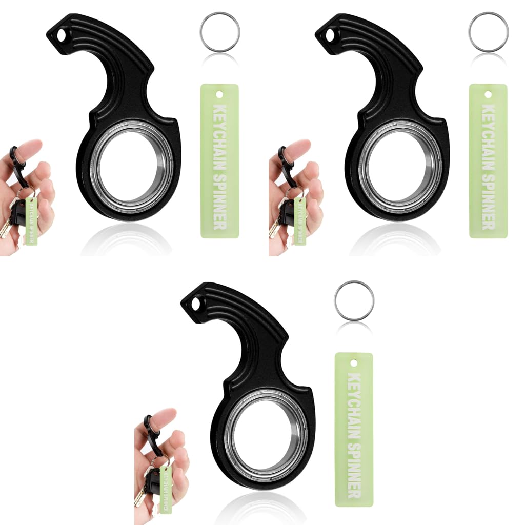 ZIBUYU Whirling Key Chain for Stress Relief featuring Smooth Roller Bearings 3 PCS | Glow-in-the-Dark Metal Gift