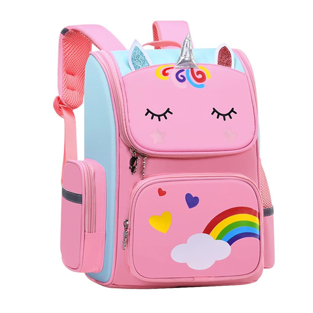 PALAY® Girls School Backpack Unicorn Cartoon Backpack Primary Bookbag Waterproof Backpack for School, Travel, Camping, Burden-relief Backpack School Gift for Kids 3-6 Years Old