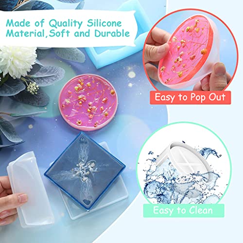 HASTHIP® 4 Pcs Resin Moulds with Stand Storage Mould for Make Coaster, Creative Floral Shape Silicone Moulds Epoxy Resin Art Kit for Resin Casting Coasters, DIY Crafts, Home Decor