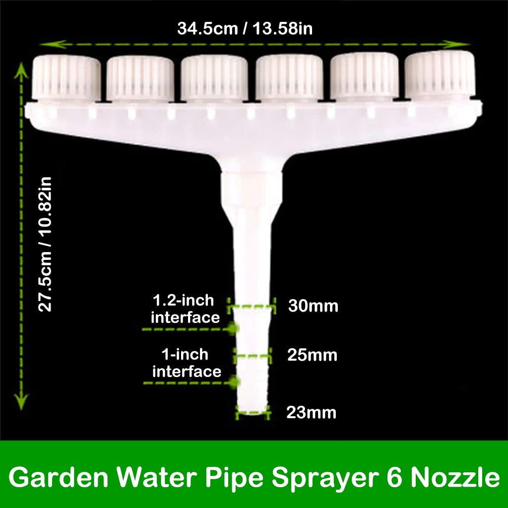 Supvox Garden Water Pipe Sprayer 6 Nozzle Irrigation Sprinkler Larger Irrigation Area Garden Sprayer Nozzle with Flow-Adjustment Connector for Agricultural Irrigation Lawn Garden Watering Plants