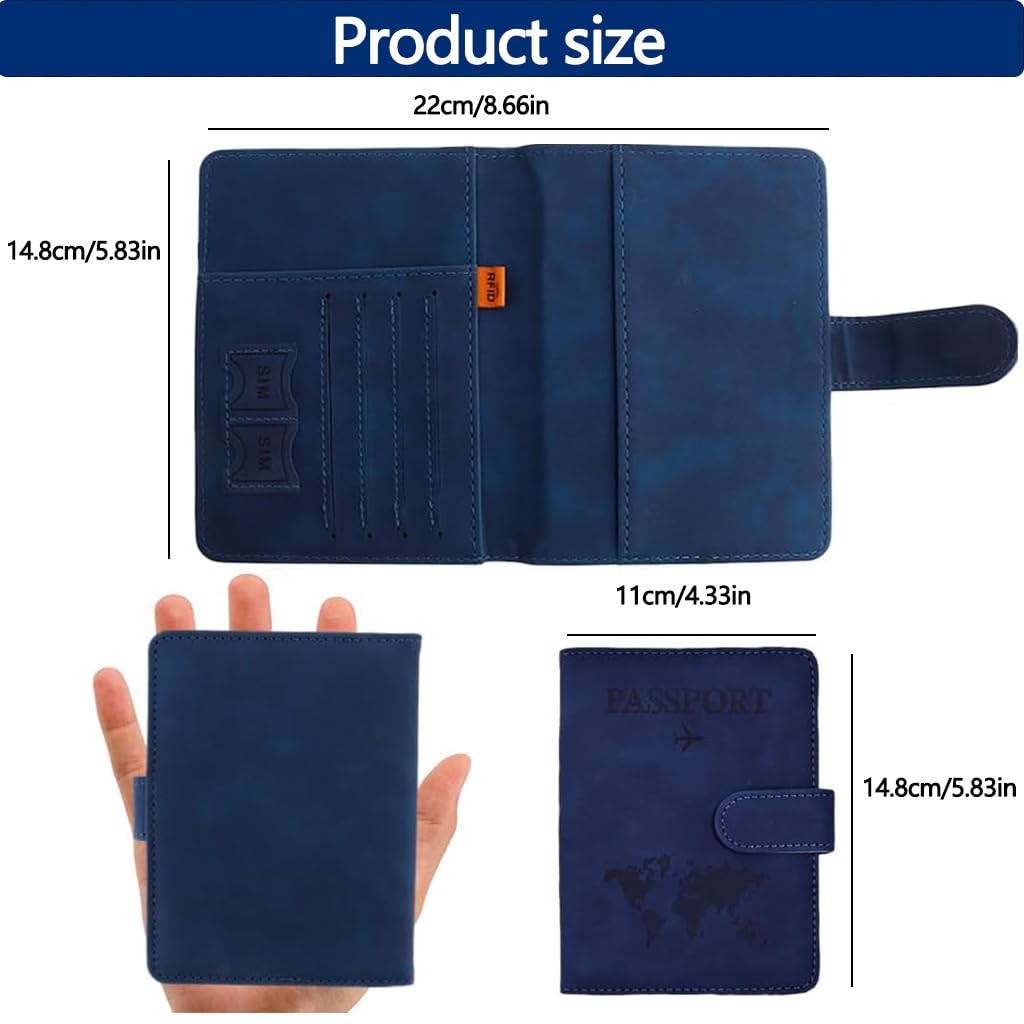 Zibuyu Passport Wallet for Men with Snap Closure featuring PU Leather in Dark Blue | Slim Travel Card Holder and Organizer