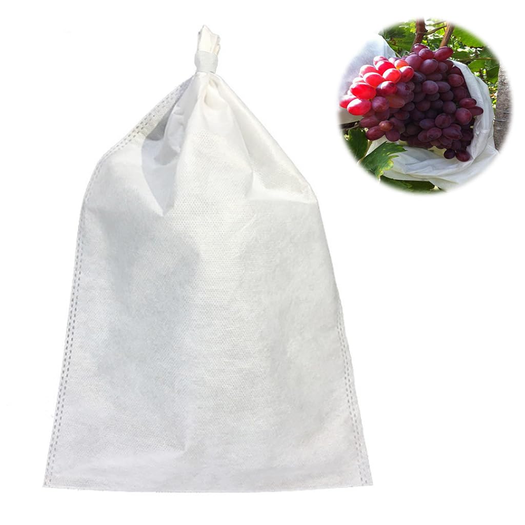 Optifit® Durable Non-Woven 100Pcs Fruit Protection Bags with Drawstring, 30x35cm, Pest & Bird Resistant, Breathable Barrier Net for Multiple Fruits, Easy to Use & Check, Ideal for Gardeners & Farmers