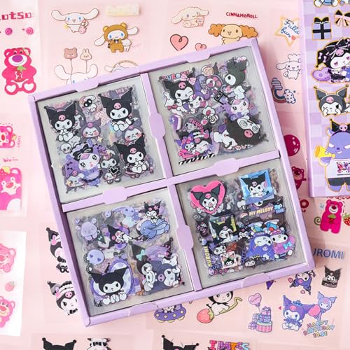 HASTHIP® Kuromi Sticker Gift Set 200PCS Kuromi Melody Stickers Cute Decals Assorted Kawaii Gifts for Kids Teens Girls Adults Ideal DIY Decor Sanrio Fans