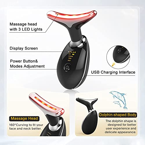 ZIBUYU® Red Light Therapy for Face Mask Therapy Anti Wrinkles EMS LED Face & Skin Rejuvenation for Face & Neck Massager Double Chin Lifting Device Chin Tighten Facial Contour Neck Cream - Black