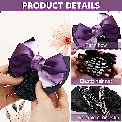 MAYCREATE® Bowknot Snood Net Barrette Hair Bun Accessories for Women Lady, Elastic Mesh Hair Bun Clip Bow Hair Bun Cover Hairnet for Daily, Dance, Office