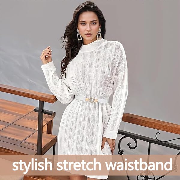 Zibuyu Womens Stretch Waist Belt for Dresses with Alloy Buckle and Elastic Fit | White Fashion Accessory
