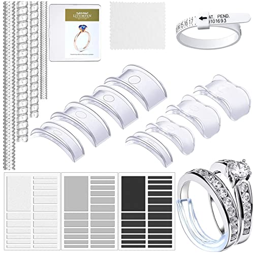 MAYCREATE® Ring Size Adjuster for Loose Rings, Invisible Spiral Ring Adjuster Silicone EVA Foam Ring Tightener with Ring Size Measuring Tool & Polishing Cloth Kit