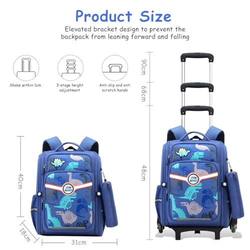 PALAY® School Backpack for Boy Backpack on Wheel SchoolBoy 6-12 Years Old Waterproof Cartoon Print Boys Backpack with Detachable Wheel Stand Lightweight Travel Backpack for Kids