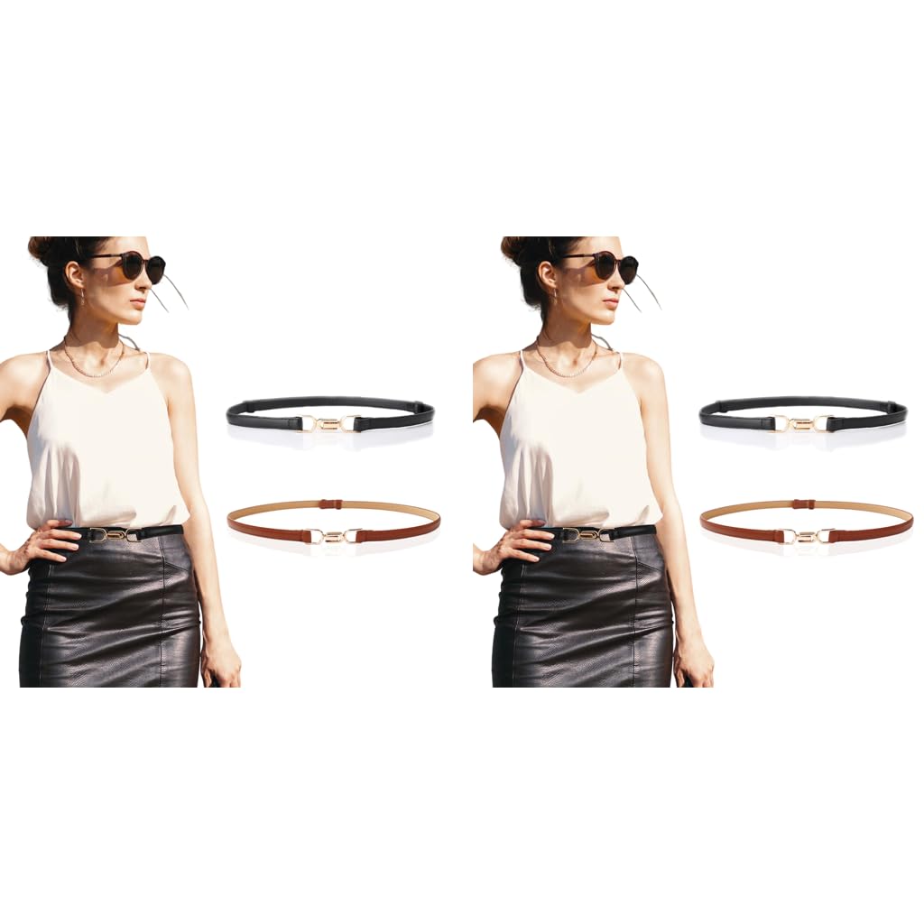 PALAY Waist Belt for Women featuring Metal Buckle Closure 96cm Slim PU Leather | Black and Brown