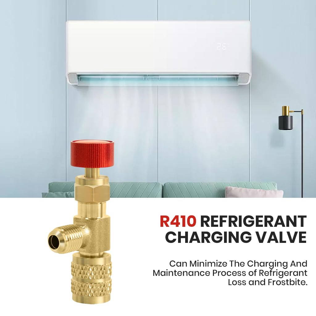 HASTHIP Refrigerant Valve for Air Conditioner R22 R410A 1/4 SAE to 5/16 SAE Brass Adapter with Easy Twist Knob Control