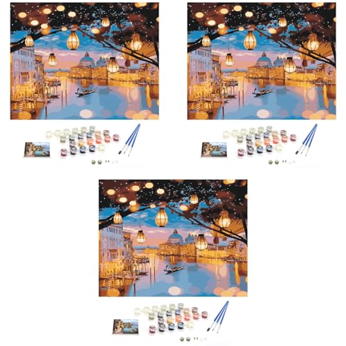 HASTHIP® DIY Oil Painting 40x50CM Paint by Numbers Kit for Adults and Kids Unframed Printed Canvas Home Wall Decor Not Include Frame 3 PCS