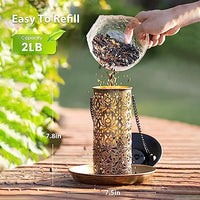 HASTHIP® Solar Bird Feeder Garden Bird Feeder Lantern Outdoor Waterproof Hanging Bird Feeder Metal Hollowed Out Warm Light Bird Feeder for Garden, Patio