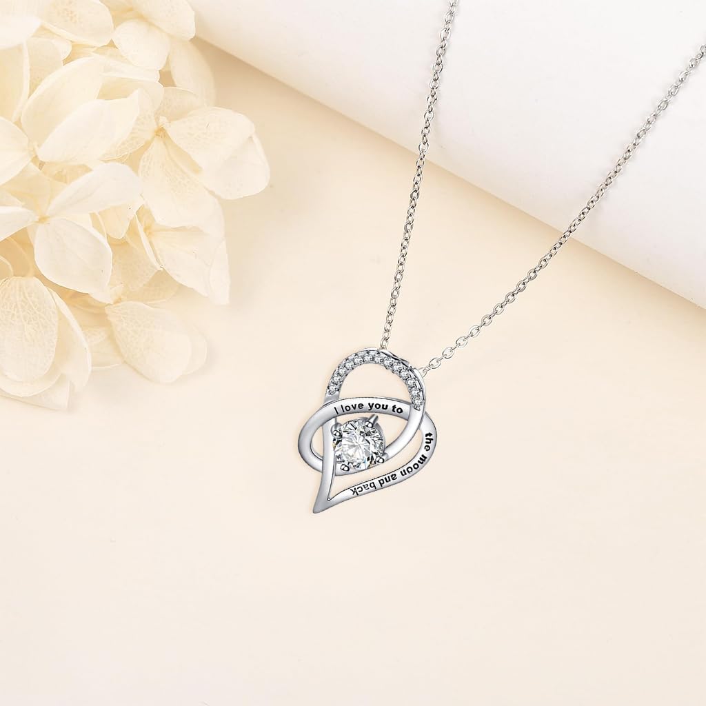 Venzina® Necklace For Women And Mom Carving Double Heart Chain Pendant Necklace With Gift Box Zircon Necklace With Gift Box Necklaces Jewellery Mothers Day Birthday Gift For Mom, Women