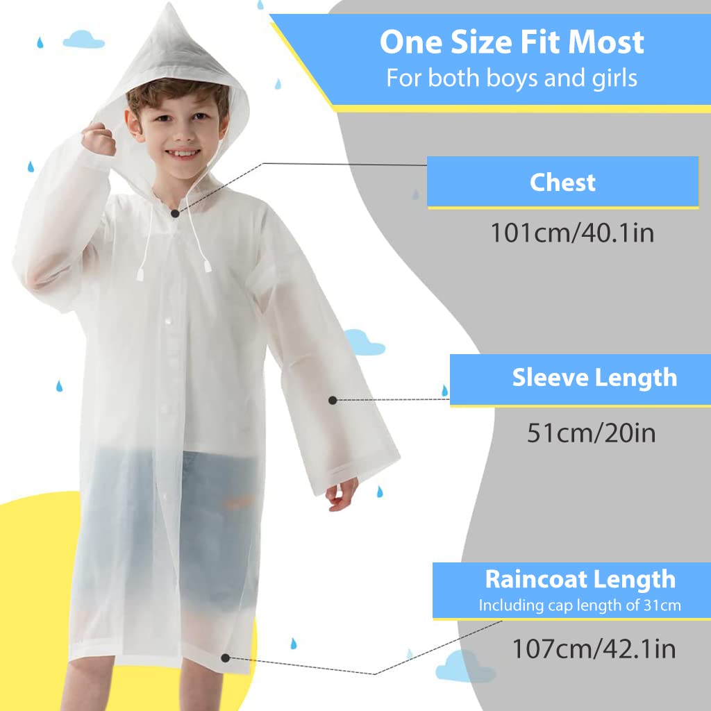 PALAY® 2Pcs Raincoat for Kids Boys Girls with Hood, Thicken Polyester Rain Ponchos Coverage, Bright Color Reusable Raincoat for 6-13 Years Old Kids for Camping, Hiking, Music Festival, Outdoor