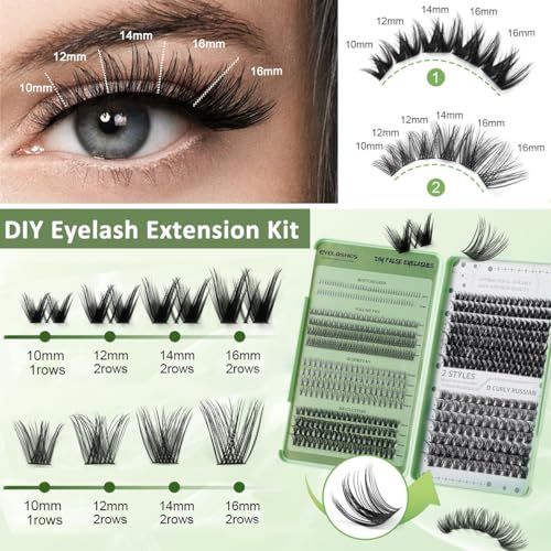 MAYCREATE® False Eyelash Kit, Individual Lashes, 3D Effect Individual Melt Flare Lash Cluster VolumeNatural Lashes Set Waterproof For Women