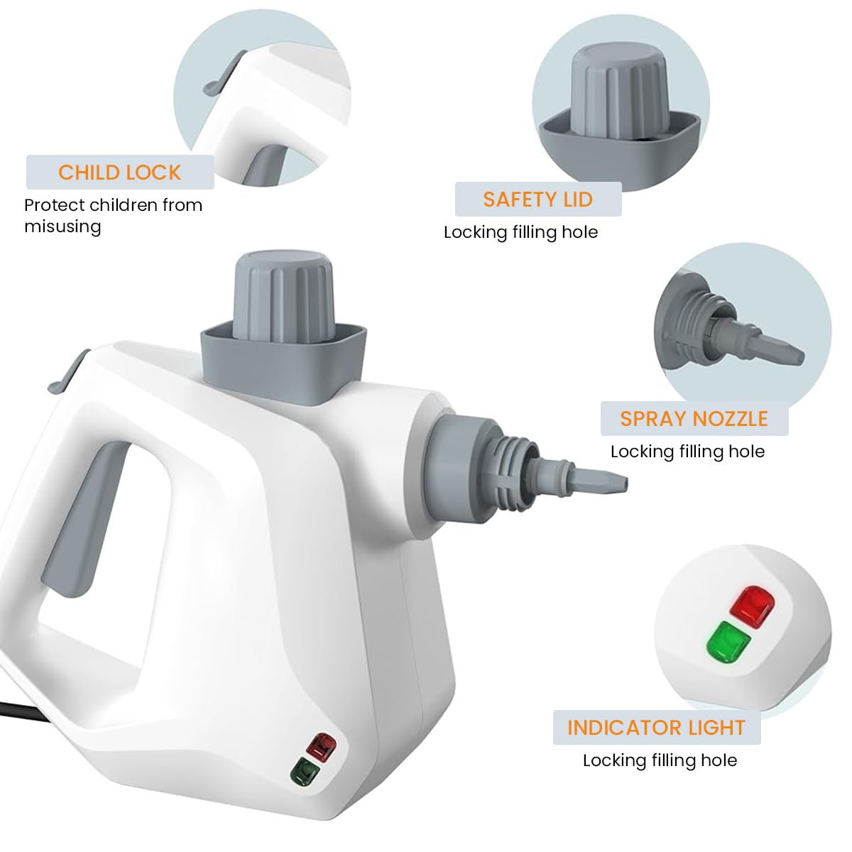 Supvox Handheld Steam Cleaner for Home Cleaning with 400ml Tank and 97.2in Cable | 230°F High Temperature Sterilization