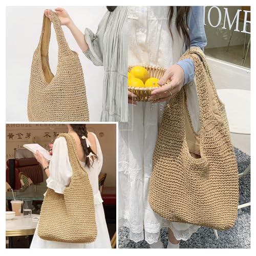 PALAY® Straw Beach Bag for Women Summer Woven Tote Shoulder Handbags Boho 2PCS