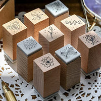 HASTHIP® 16Pcs Vintage Wooden Rubber Stamps, Aesthetic Flower Decorative Rubber Stamp Set, Bowknot Flower Leaf Stamp for Art Craft, Journal, Diary, Scrapbook, Letter, Card Making