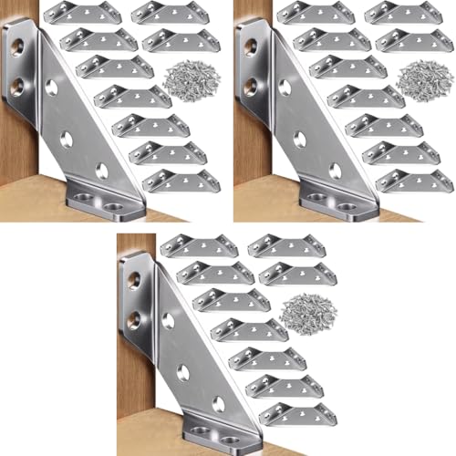 Serplex® 210PCS Shelf Brackets with 60PCS Screws 2MM Thickening Furniture Corner Connector Stainless Steel Angle Heavy Duty for Wooden Panel Woodworking Crafting