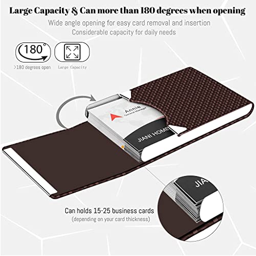 ZIBUYU® Business Card Holder, 6*9.5cm Metal Business Card Case Classy Business Card Holder for Men Women PU Leather Visiting Card Holder Name Card Holder Case with Magnetic Clasp, Brown 3 PCS