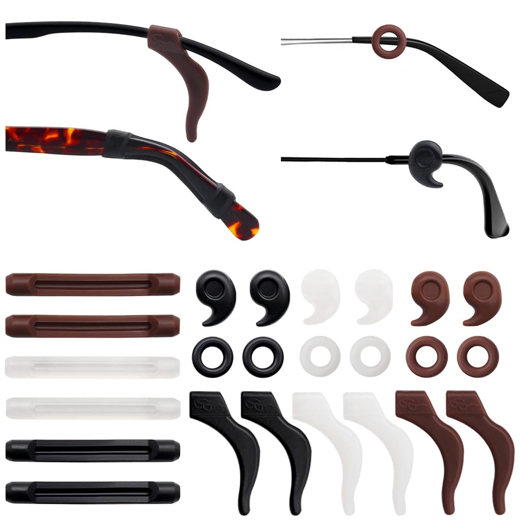 Serplex Eyeglasses Temple Grips Set with Anti Slip Silicone Design in 3 Colors | 12 Pairs