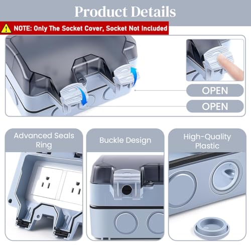 Serplex® Outdoor Waterproof Outlet Box Durable ABS Construction 86x146mm Cover for Duplex 3-Prong Socket Flip-Up Lid Easy Installation with Screws Weatherproof for Home Kitchen Bathroom 2 PCS