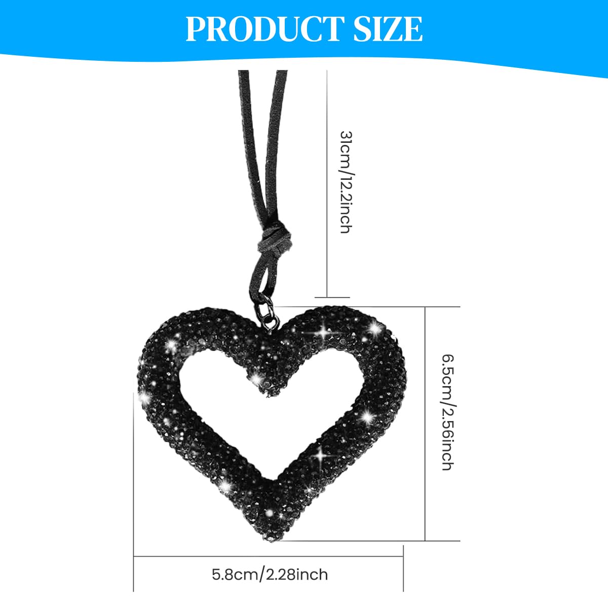 ZIBUYU Car Hanging Accessories for Rear View Mirror with Crystal Rhinestone Heart | Cute Ornament Gift for Women and Girls