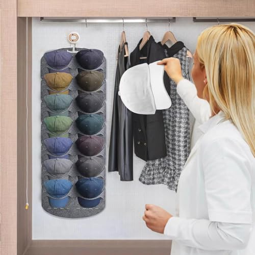 HASTHIP® Hat Organizer for Baseball Caps 14 Pocket Over The Door Storage Closet Holder Hanger Wall for Bedroom 3 PCS
