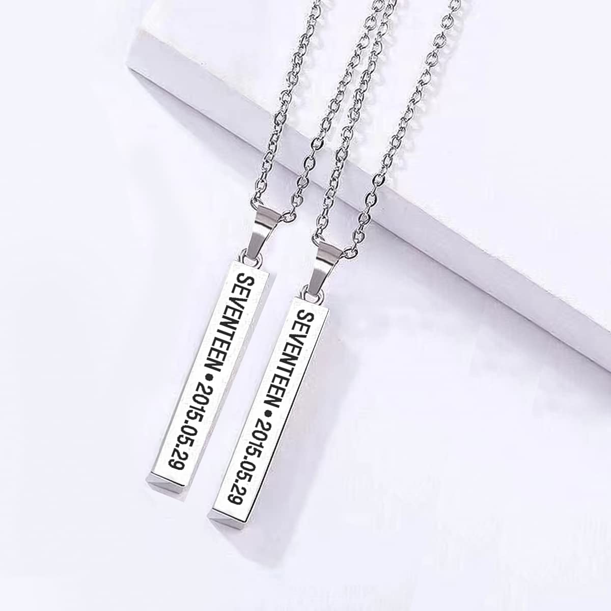 SANNIDHI KPOP Seventeen Necklace for Women Men, Titanium Steel Engraved Seventeen Merch Pendant Necklace Jewelry Gifts for Girls Boys Kpop Fans - Silver