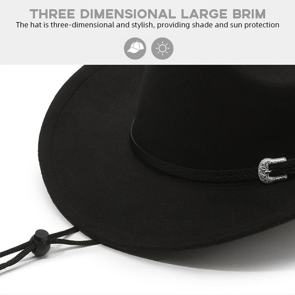 PROBEROS Western Cowboy Hat for Men with Roll Up Fedora Style and Buckle Belt Black 3PCS