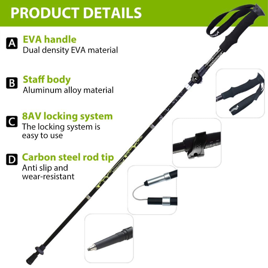 HASTHIP Trekking Pole for Hiking and Camping with 125cm Adjustable Length and EVA Grip | Lightweight Aluminum and Tungsten Steel Tip