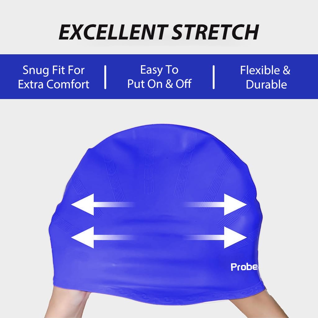Proberos Swimming Cap for Training and Beach Use with Super Elastic Silicone Fit | Blue Unisex Design