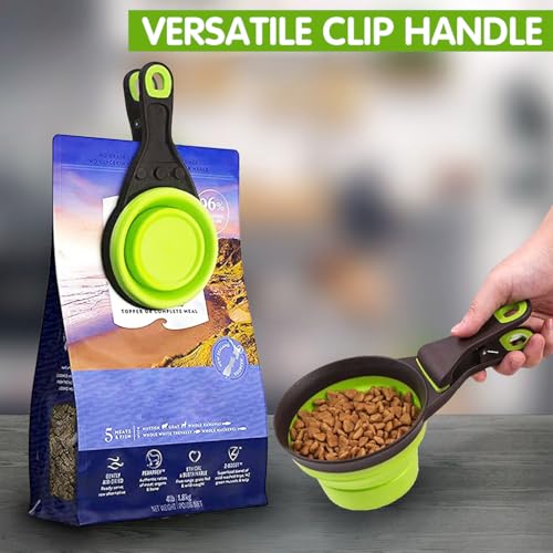 Qpets® Silicone Dog Food Scoop 237ml Collapsible Scoop with Sealing Clip for Dog Food Bag Cat Food Bag Foodgrade Pet Food Scoop Feeding Scoop