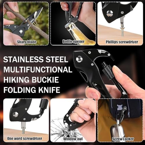 Optifit® Multifunctional Carabiner Keychain, Stainless Steel Heavy Duty Climbing Carabiner with Screwdriver, Bottle Opener, Best for Camping, Hiking, Cycling, Keychain, Outdoor Camping EDC Tool