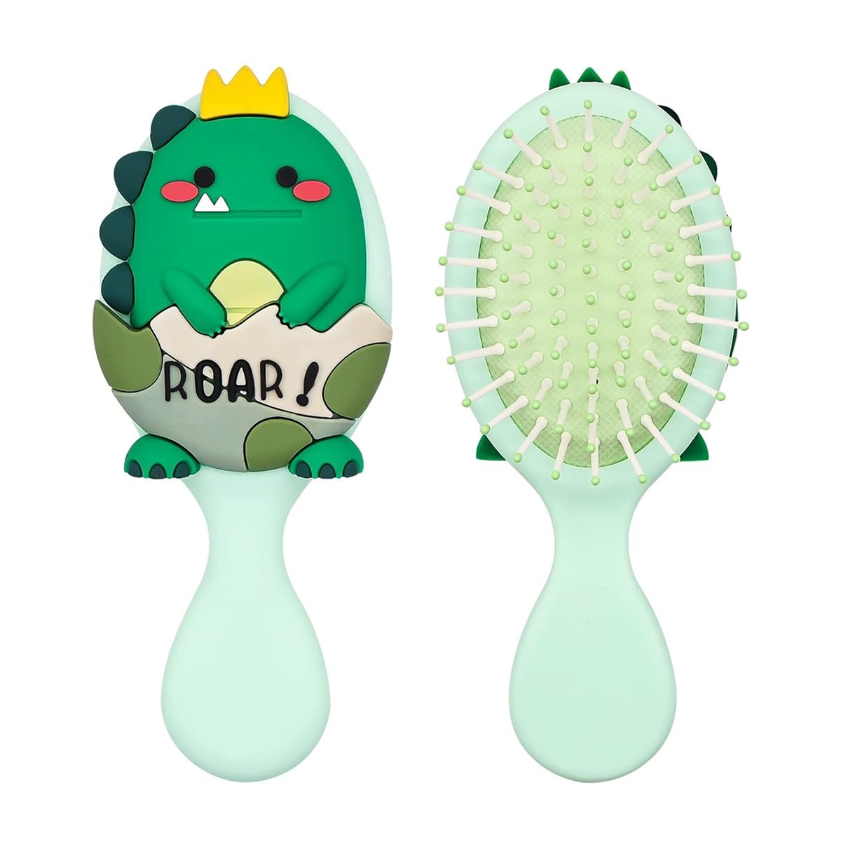 MAYCREATE Kids Hair Brush with 5.9 in Ergonomic Handle and Soft Bristles | Green Dinosaur Design