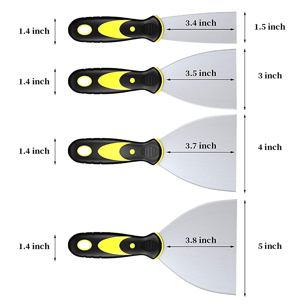 HASTHIP® Putty Scrapers, Putty Knives, Putty Knife Set, Spackle Metal Scraper Tool for Drywall Finishing, Plaster Scraping, Decals, and Wallpaper (4 Pack, 5