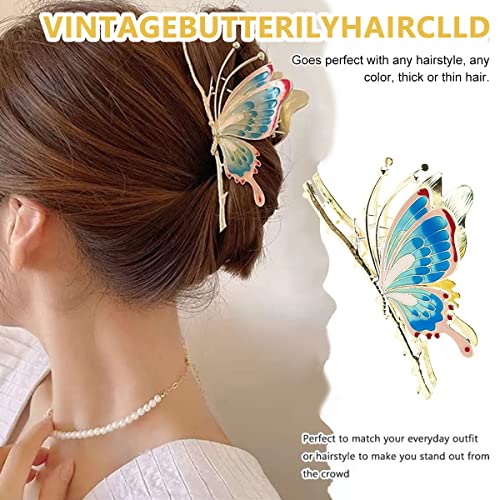 GUSTAVE® 3D Butterfly Strong Metal Enamel Clutchers Jaw Claw Hair Clips for Stylish Large Hair Hold for Women Girls Headwear Gift