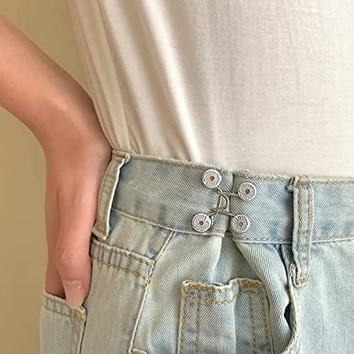 SANNIDHI Adjustable Waist Buckle for Jeans and Pants featuring Pearl Daisy Button Pins Set of 4
