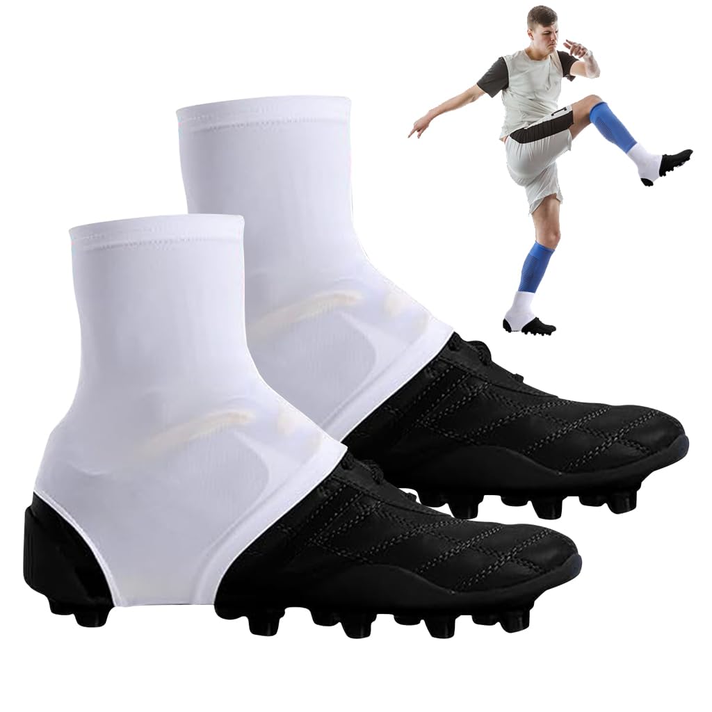 Proberos® Stretchy Cleat Cover White Lycra Stretchy Cleat Cover One Size Snug Fit Teens Adults Cleat Cover for Ankle Support Washable Cleat Cover for Rugby, Football, Hockey, Baseball